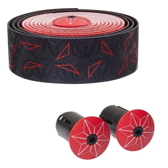 Owijka kierownicy Supacaz Super Sticky Kush Fade z efektem przejścia koloru  i aluminiowymi korkami czarno-czerwona