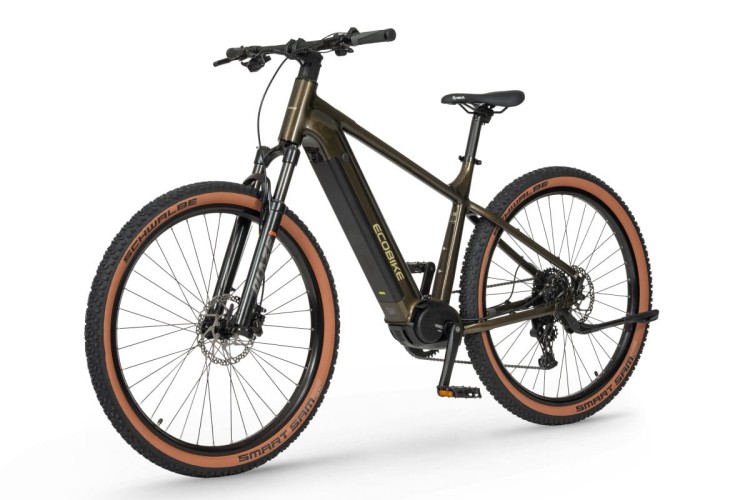 Męski e-bike Ecobike SX 300 w kolorze zielonym widok z lewej strony na ramę i napęd Shimano Cues