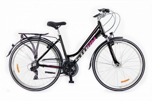 Damski rower trekkingowy STORM Marathon 2.0 Lady czarno-różowy na kołach 28 cali z prądnicą Shimano