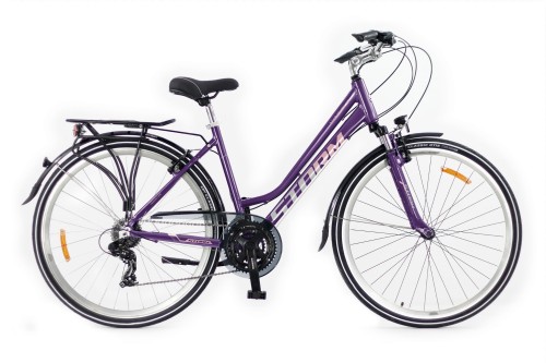 Damski rower trekkingowy STORM Marathon 1.0 Lady w kolorze śliwkowym na kołach 28 cali z bagażnikiem i błotnikami