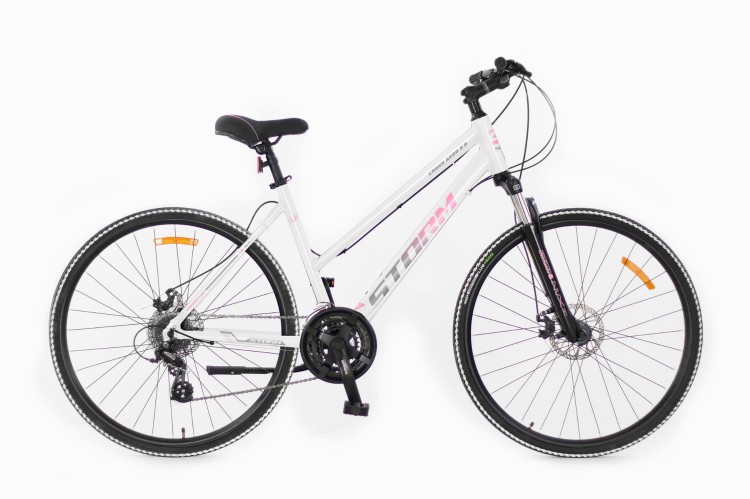 Damski rower crossowy STORM Cross Aero Lady 2.0 biało-różowy z amortyzatorem Suntour i hamulcami tarczowymi