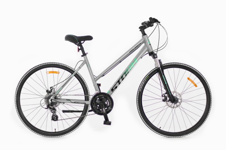 Damski rower crossowy STORM Cross Aero Lady 2.0 srebrno-morski na kołach 28 cali z hamulcami tarczowymi Shimano