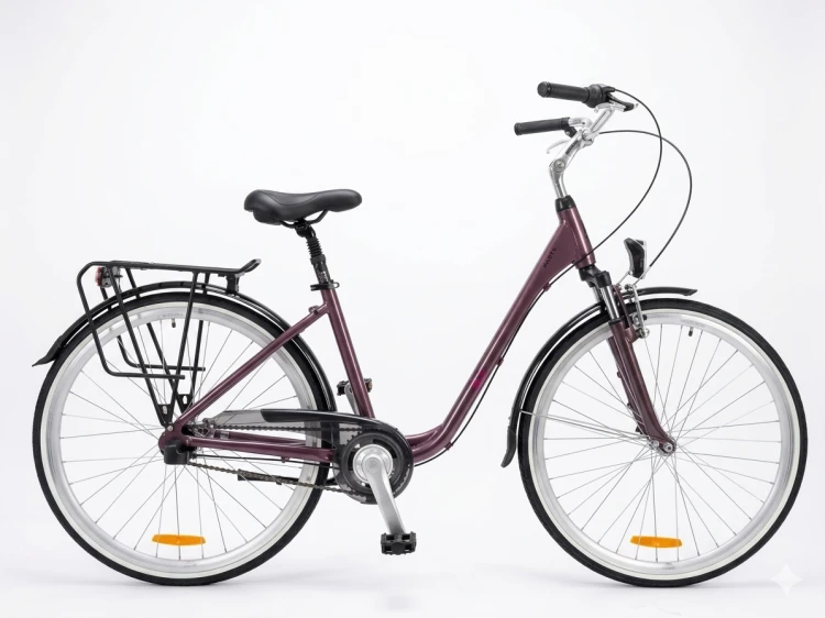 Miejski rower damski STORM Paris 3S AMT w kolorze ciemnego różu z obniżoną ramą, amortyzacją i napędem Shimano Nexus