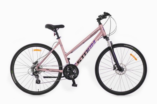 Damski rower crossowy STORM Aero Lady 5.0 w kolorze brudnego różu z hydraulicznymi hamulcami tarczowymi i amortyzatorem Suntour