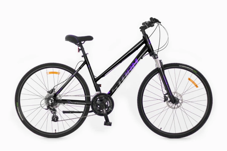 Damski rower crossowy STORM Cross Aero Lady 5.0 czarno-fioletowy z osprzętem Shimano Alivio i hydraulicznymi hamulcami
