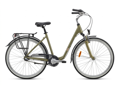 Pistacjowy rower miejski STORM Paris 3S AMT z obniżoną ramą ułatwiającą wsiadanie i podwójną amortyzacją