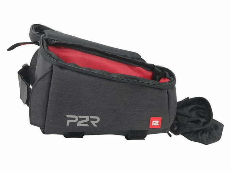 Boczny profil torby rowerowej P2R Monner z widocznym czerwonym wnętrzem komory