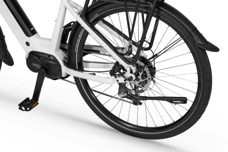 Tylne koło roweru Ecobike z oponą Schwalbe Energizer Plus i hydraulicznym hamulcem Shimano