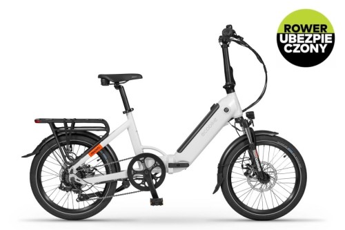 Biały składany rower elektryczny Ecobike Rhino z grafiką o rocznym ubezpieczeniu gratis