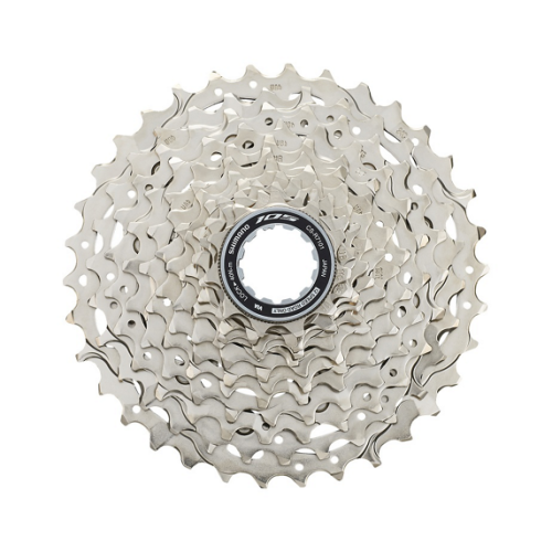 12-rzędowa kaseta szosowa Shimano 105 CS-R7101 o szerokim stopniowaniu 11-34T z blokami zębatek na aluminiowym pająku.