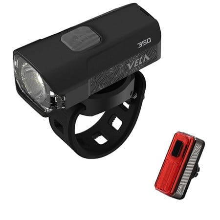 Komplet lampek rowerowych MOON Vela 350 lumenów przednia oraz Helix LITE 100 lumenów tylna
