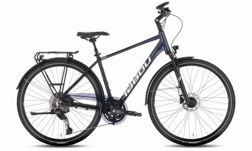 Męski rower trekkingowy Tabou Kinetic 6 czarny z pełnym wyposażeniem turystycznym