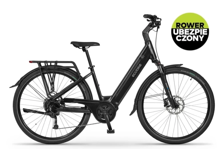 Rower elektryczny miejski Ecobike LX100 630Wh czarny z ubezpieczeniem