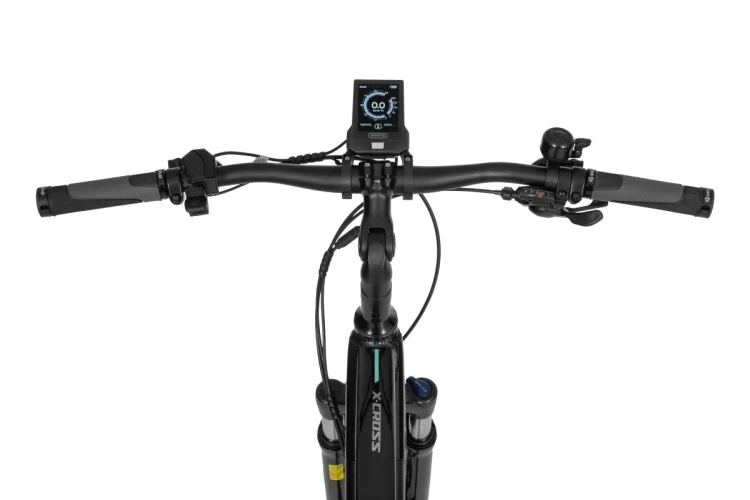 Rower elektryczny ECOBIKE X-Cross 21" 630Wh Black – kokpit, kierownica i wyświetlacz LCD
