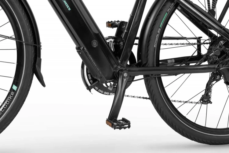 Rower elektryczny ECOBIKE X-Cross 21" 630Wh Black – centralny silnik elektryczny i mechanizm korbowy