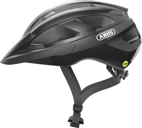 Kask Abus Macator MIPS shiny black M – widok z przodu i z boku