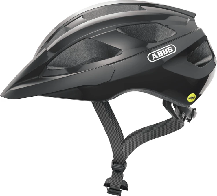 Kask Abus Macator MIPS shiny black M – widok z przodu i z boku