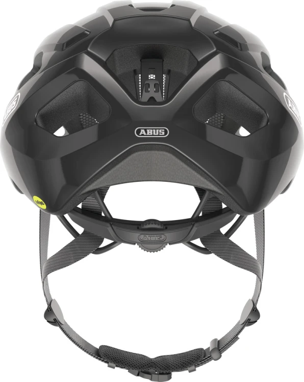 Kask Abus Macator MIPS shiny black M – profil boczny i otwory wentylacyjne
