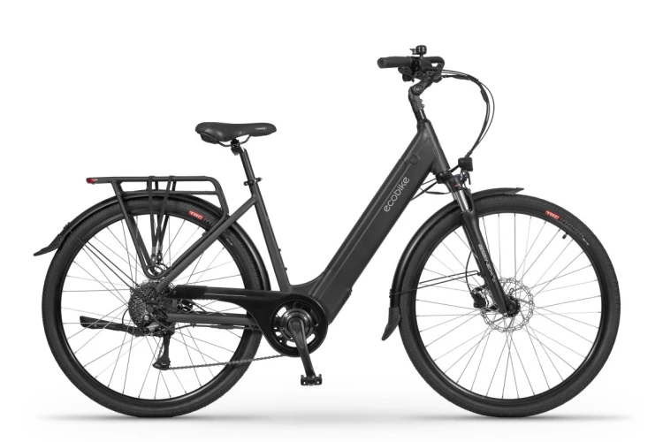 Rower elektryczny miejski ECOBIKE X-City czarny – widok z perspektywy z prawej strony