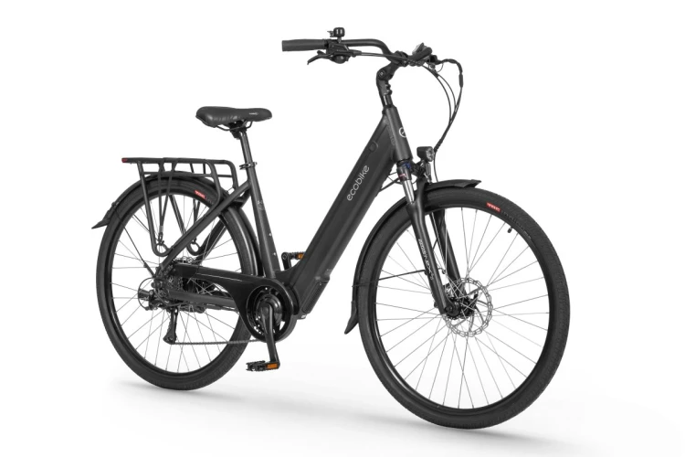 Rower elektryczny miejski ECOBIKE X-City czarny – widok z lewej strony