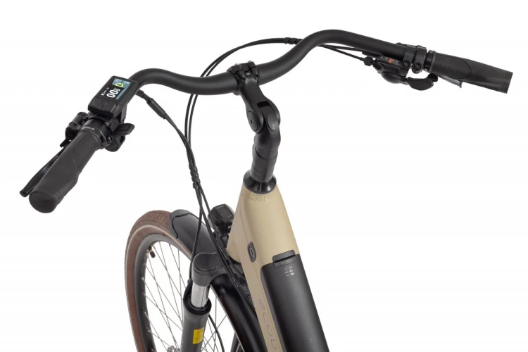 Rower elektryczny ECOBIKE X-City Cappuccino 630Wh – kokpit, kierownica i wyświetlacz LCD