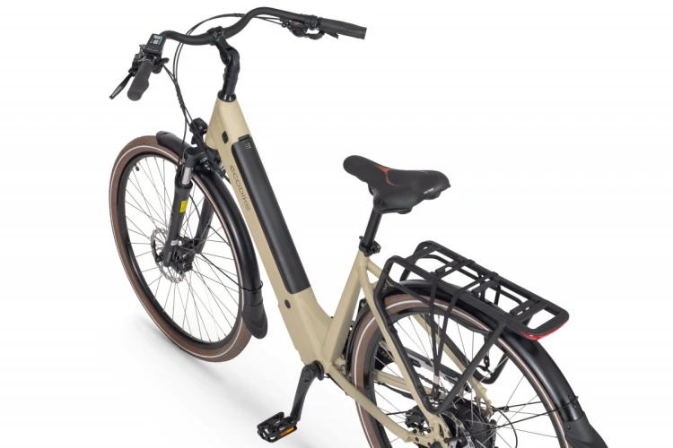 Rower elektryczny ECOBIKE X-City Cappuccino 630Wh – napęd elektryczny, przerzutka, kaseta i hamulec tarczowy