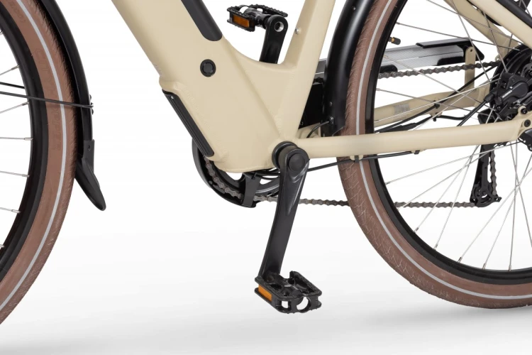 Rower elektryczny ECOBIKE X-City Cappuccino 630Wh – centralny silnik elektryczny i mechanizm korbowy