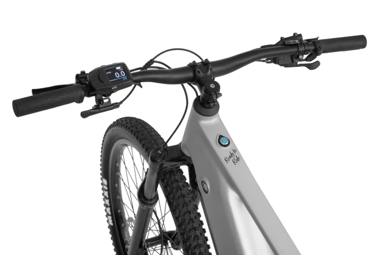 Rower elektryczny ECOBIKE Mauler L/XL 1080Wh szary – kierownica i wyświetlacz z perspektywy rowerzysty