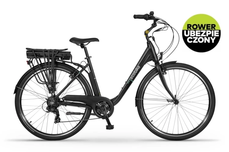 Rower elektryczny miejski ECOBIKE Basic black AXA – profil boczny