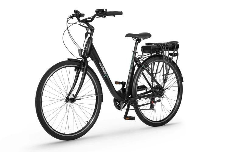 Rower elektryczny miejski ECOBIKE Basic black AXA – widok z lewej strony