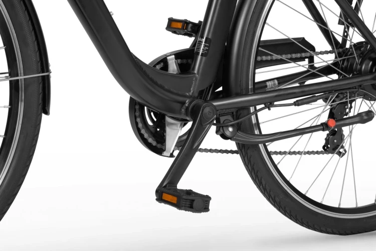 Rower elektryczny miejski ECOBIKE Basic black AXA – napęd elektryczny, przerzutka, kaseta i hamulec tarczowy