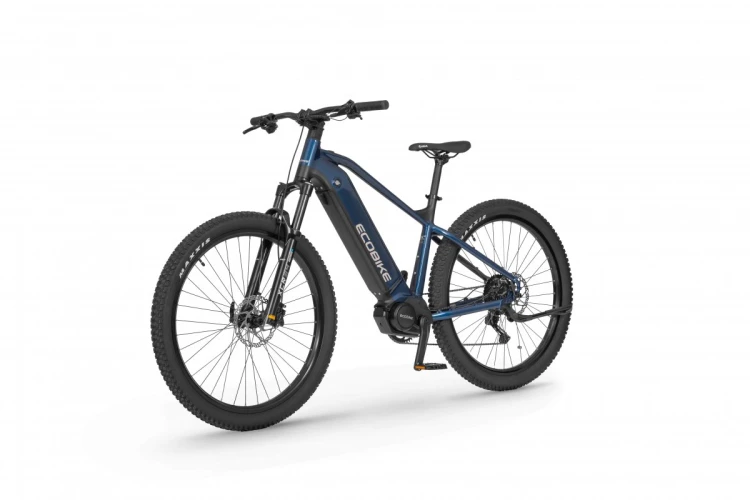 Rower elektryczny ECOBIKE RX500 960Wh 21" niebieski – napęd elektryczny, przerzutka, kaseta i hamulec tarczowy