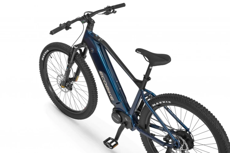 Rower elektryczny ECOBIKE RX500 960Wh 21" niebieski – centralny silnik elektryczny i mechanizm korbowy