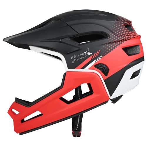 Kask PROX Cage II FullFace czerwono-czarny M – widok z przodu i z boku
