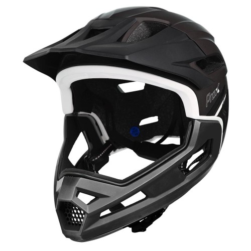 Kask PROX Cage II FullFace tytanowo-czarny M – widok od tyłu z pokrętłem regulacji i odblaskami