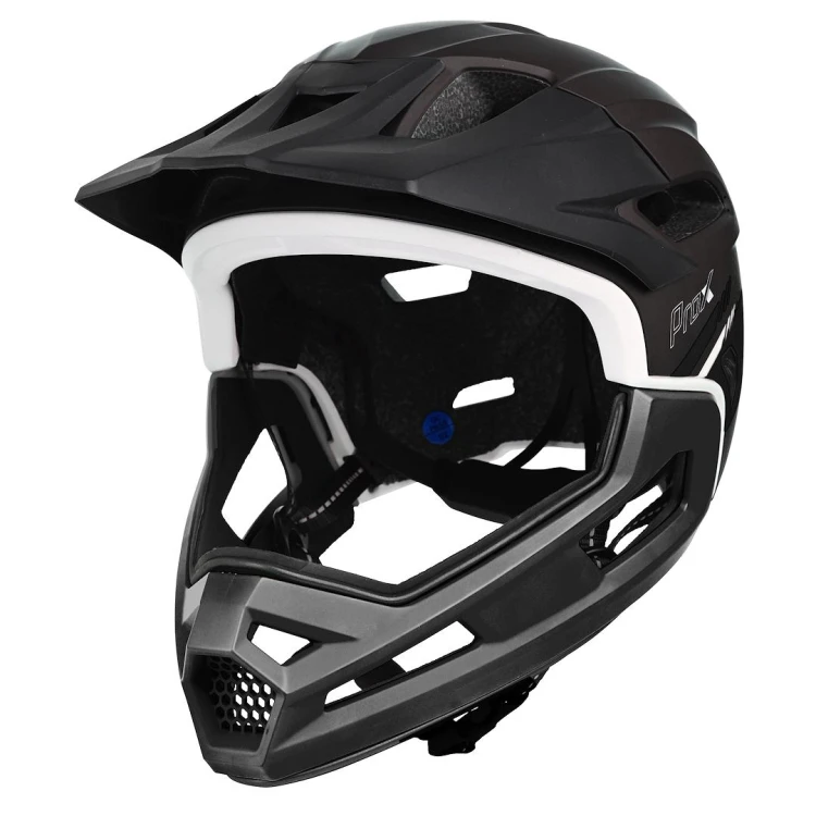 Kask PROX Cage II FullFace tytanowo-czarny M – widok od tyłu z pokrętłem regulacji i odblaskami