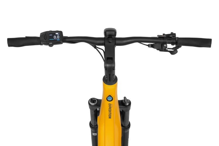 Rower ECOBIKE Expedition SUV 17" 1080Wh żółty – amortyzator przedni, koło i zintegrowana bateria w ramie
