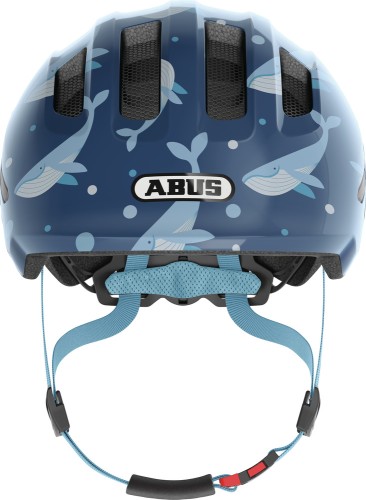 Kask Abus Smiley 3.0 blue whale M - widok z przodu z otworami wentylacyjnymi i siatką na owady
