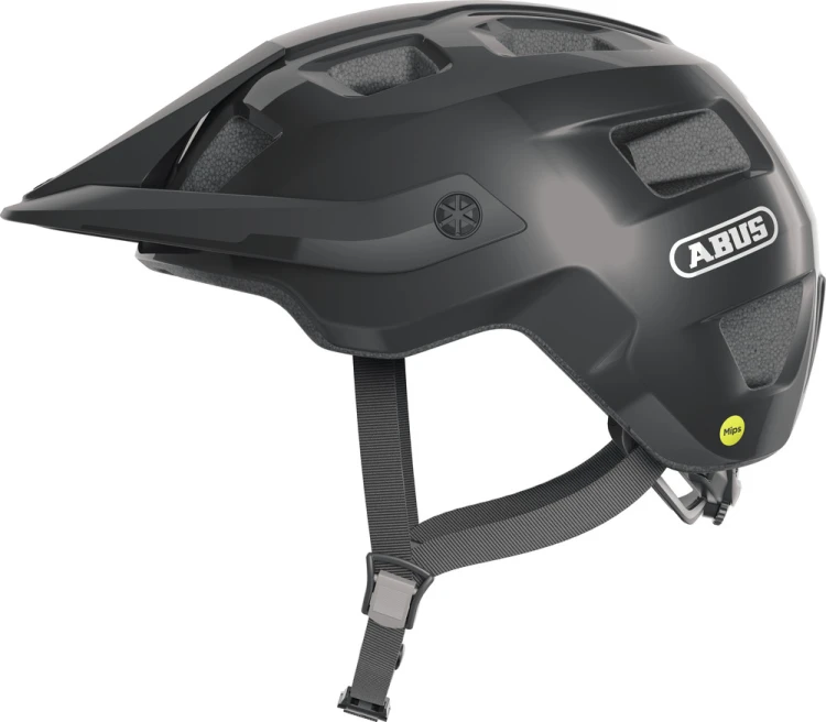 Kask Abus MOTRIP MIPS shiny black M - widok profilowy z boku kasku rowerowego