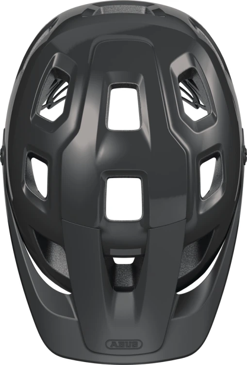 Kask Abus MOTRIP MIPS shiny black M - widok frontalny z kanałami powietrznymi i siatką przeciw owadom