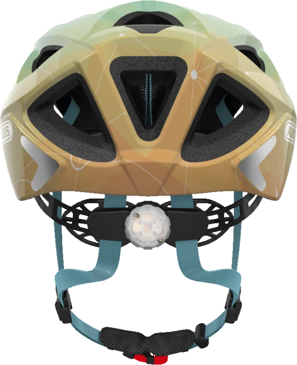 Kask Abus Aduro 2.0 blue art (niebieski gradient) - widok z przodu z otworami wentylacyjnymi i siatką na owady