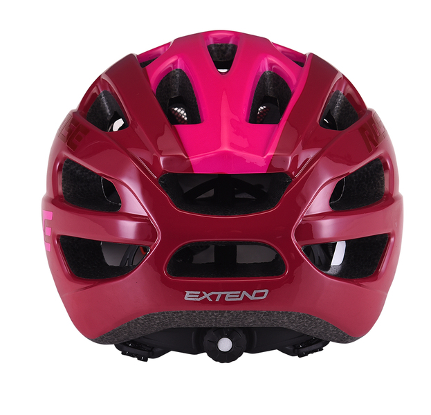 Kask EXTEND Rose bordou - lady pink M/L (czerwony) - ujęcie 3/4 z przodu z daszkiem ochronnym i paskami