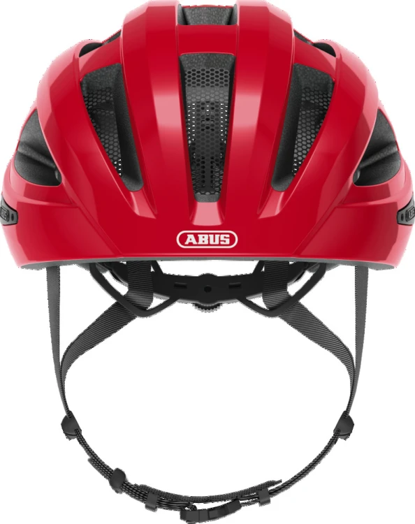 Kask Abus Macator blaze red (czerwony) - widok profilowy z boku kasku rowerowego