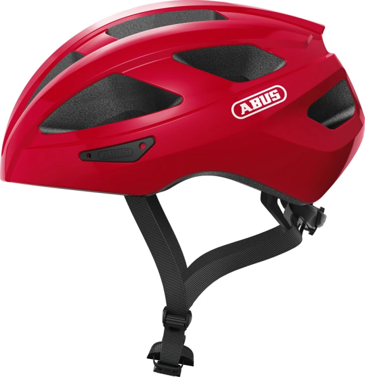Kask Abus Macator blaze red (czerwony) - widok od tyłu z pokrętłem regulacyjnym