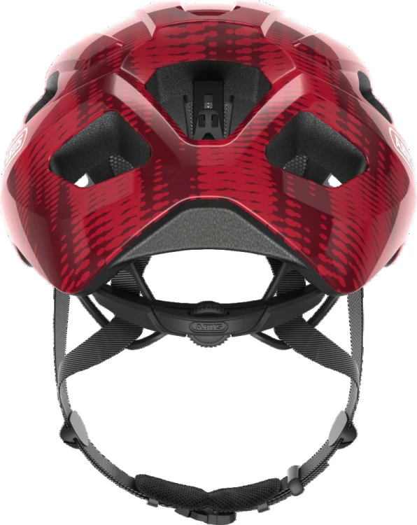 Kask Abus Macator bordeaux red (bordowy) - rzut z perspektywy przedniej z wentylacją