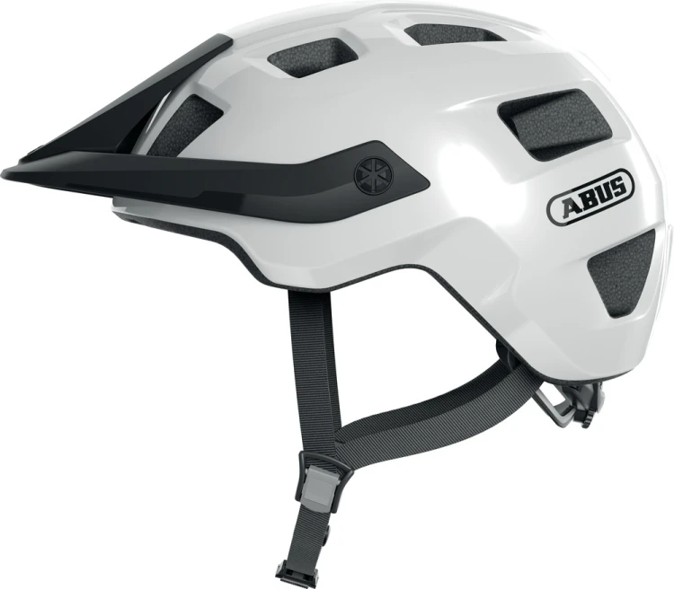 Kask Abus MOTRIP shiny white (biały) - widok profilowy kasku rowerowego