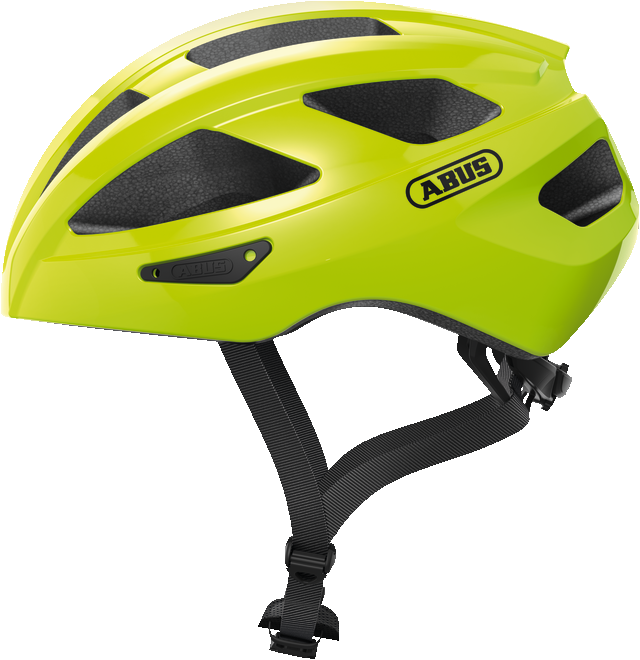 Kask Abus Macator signal yellow (żółty) - widok profilowy z boku kasku rowerowego