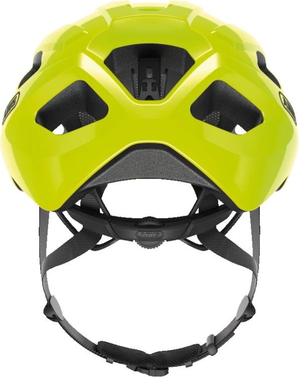 Kask Abus Macator signal yellow (żółty) - widok od tyłu z pokrętłem regulacyjnym