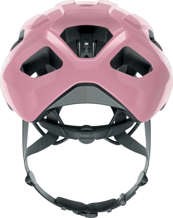 Kask Abus Macator shiny rose (różowy) - detal konstrukcji kasku i zapięcia pod brodą