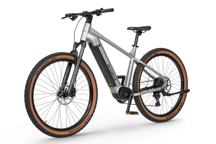 Rower elektryczny ECOBIKE SX300 silver - ujęcie z przodu pod kątem trzy czwarte od strony lewej